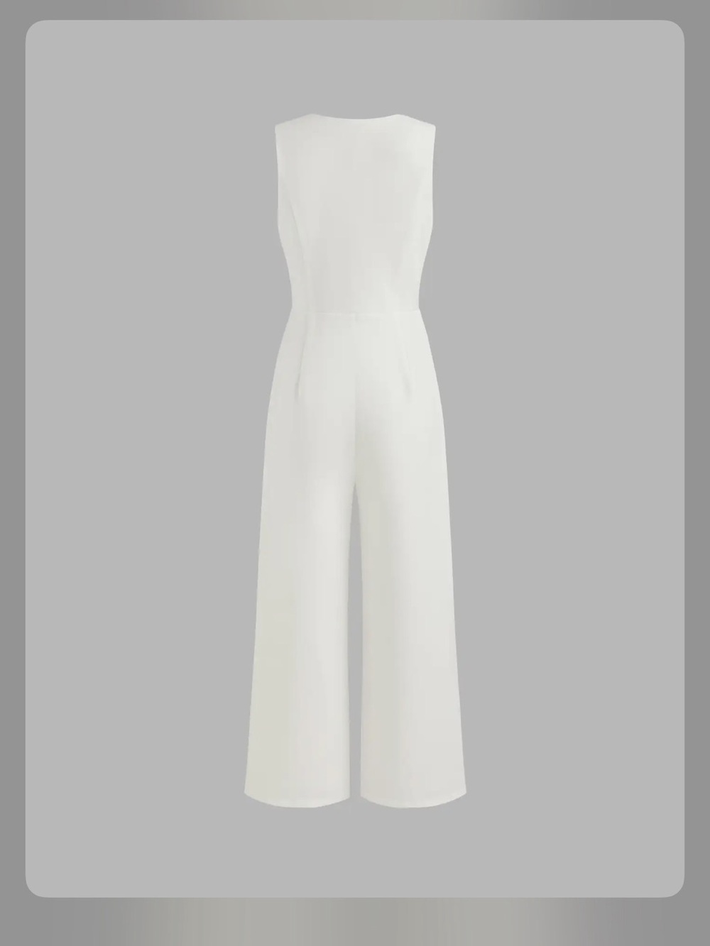 V-NECK SOLID WRAP VEST JUMPSUIT White M - Picture 5 of 11